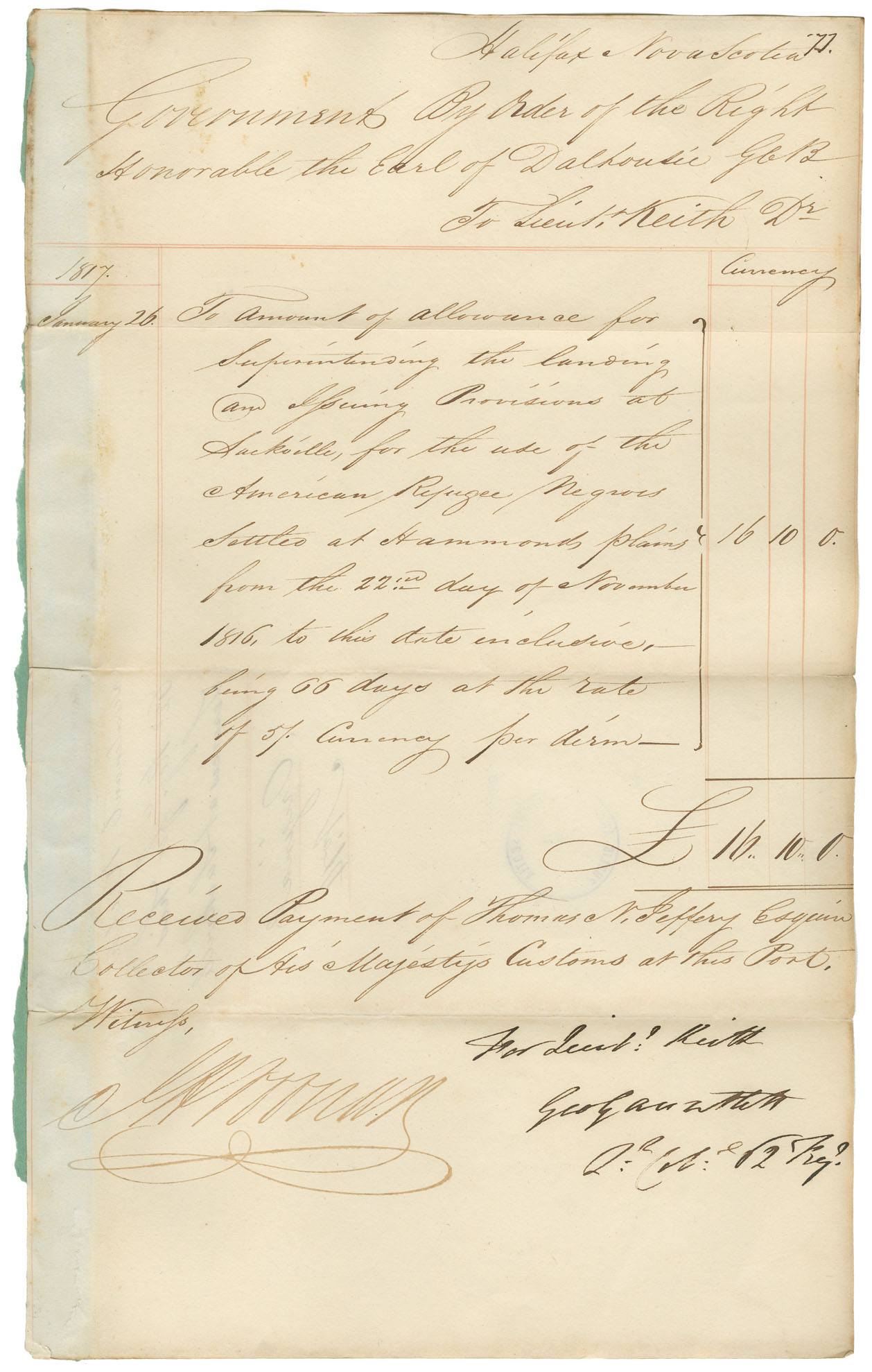 african-heritage : Accounts against Government for Black Refugees up to 26 December 1816, with the following suppliers: Seth Coleman, Theophilus Chamberlain, J