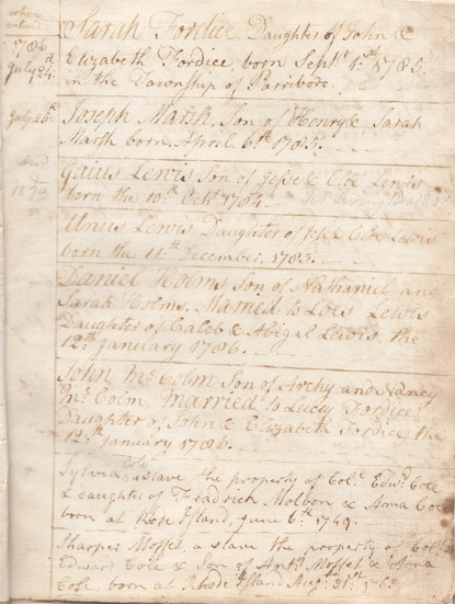 africanns : Record of Col. Edward Coles ownership of five slaves, Parrsboro