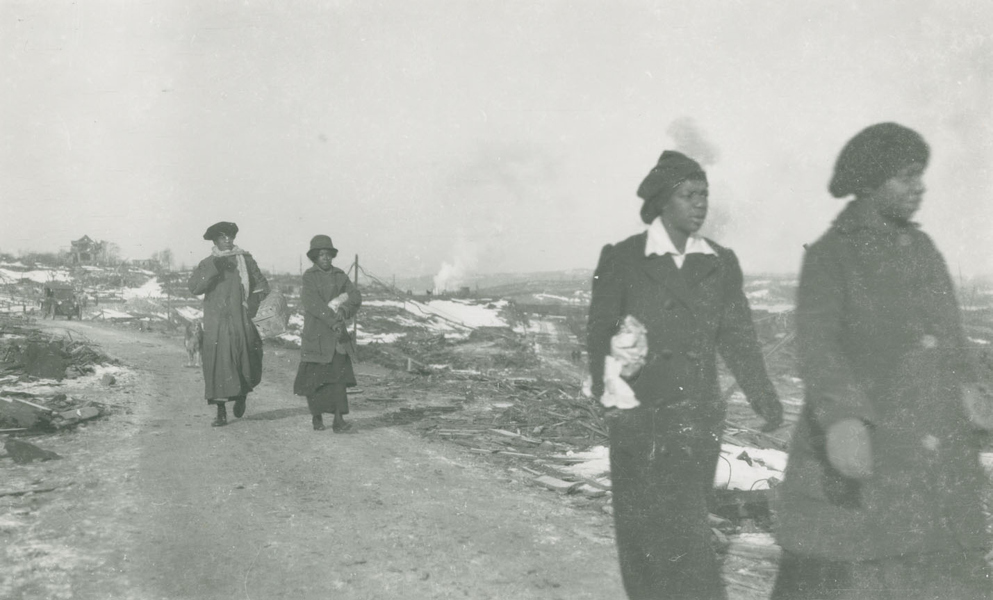 explosion : Women walking from Africville towards Halifax, on Campbell Road near Hanover Street