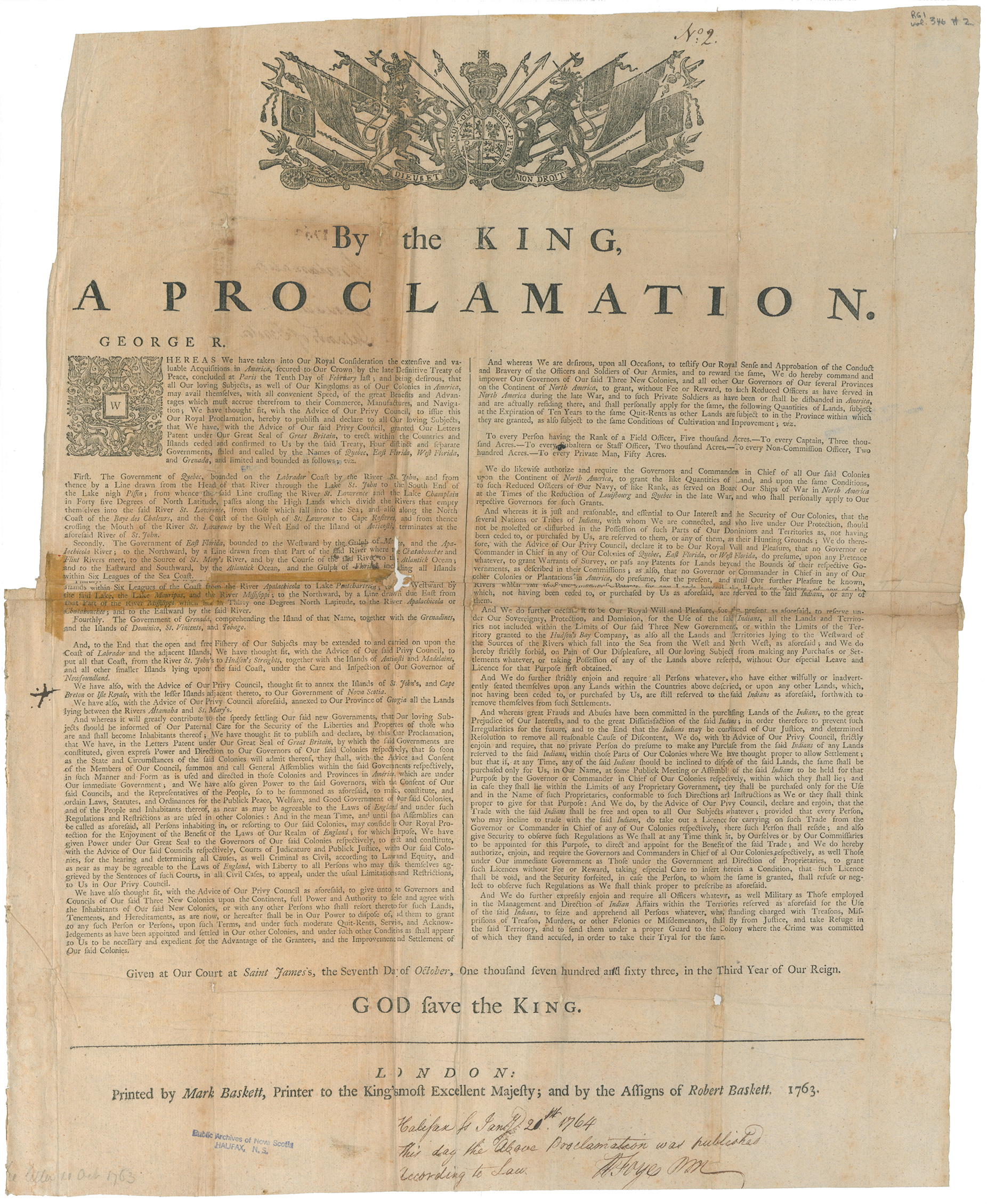 mikmaq : By the King, A Proclamation. 1763
