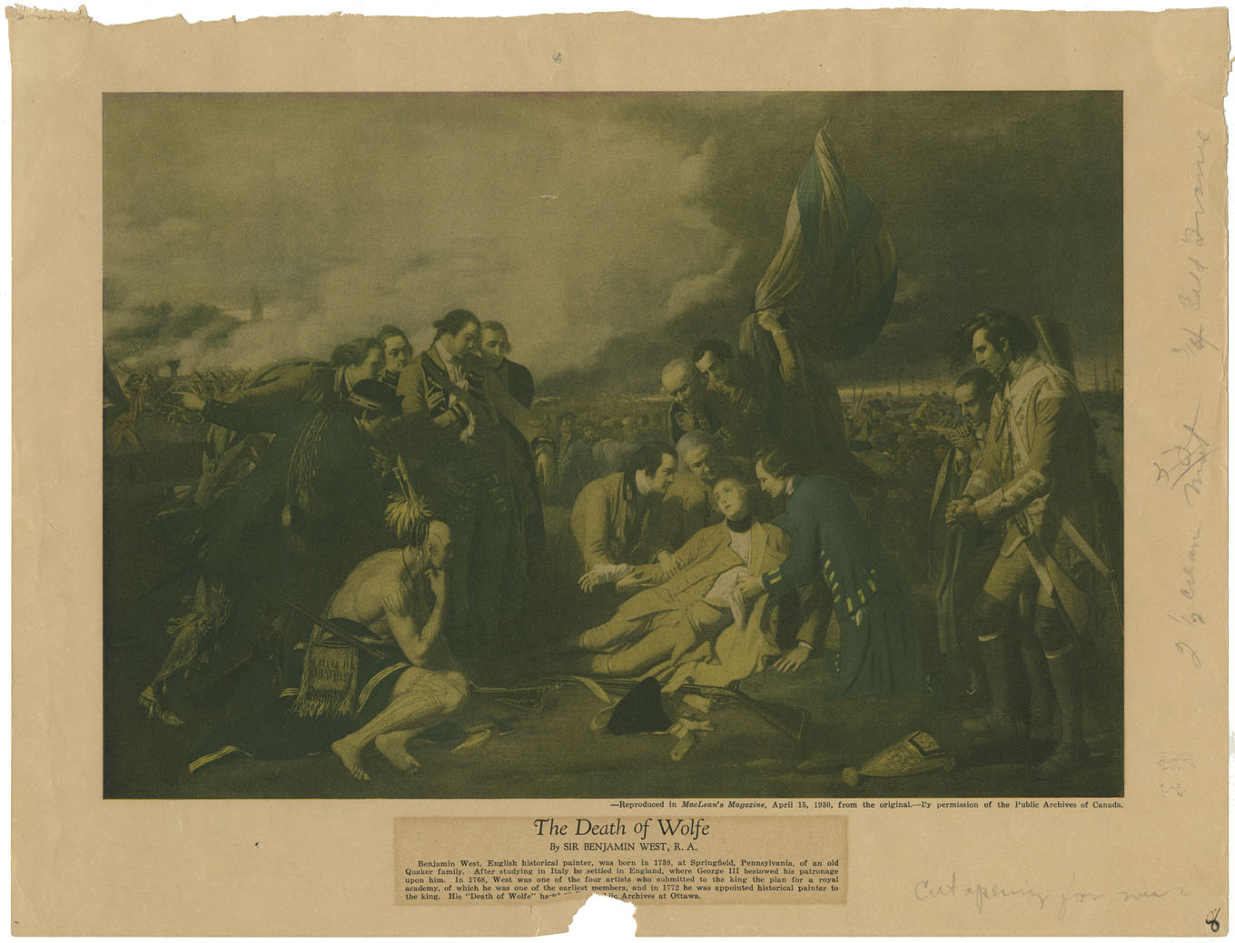 photocollection : Artists: West, Sir Benjamin: The Death of Wolfe from original in the Public Archives of Canada