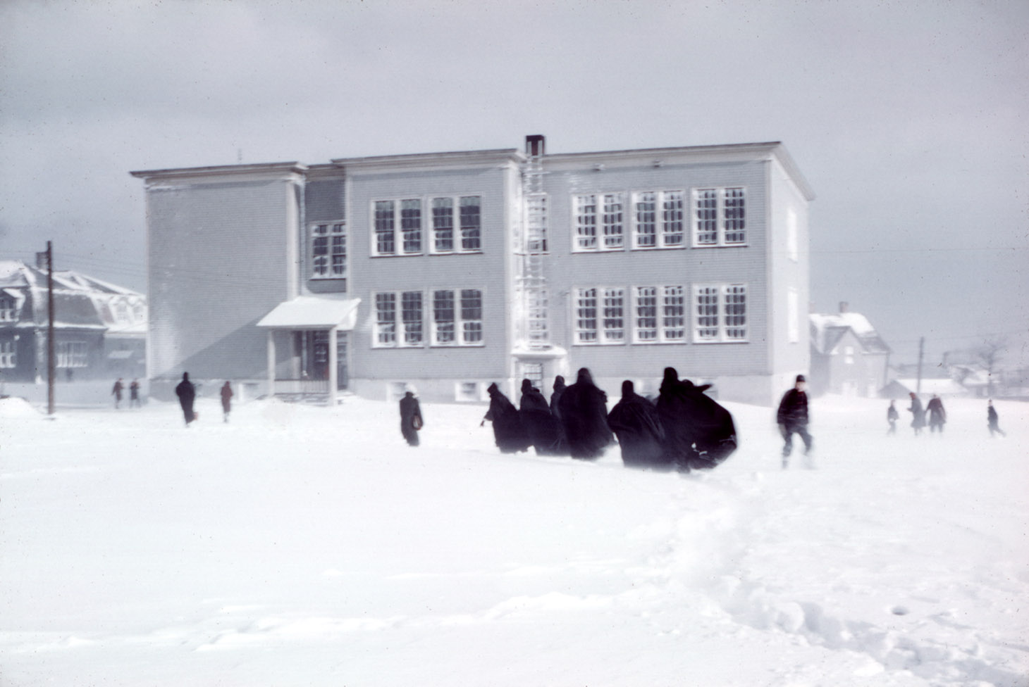 communityalbums - Walking to school in a blizzard, Saint Anne's School, Glace Bay, Nova Scotia.