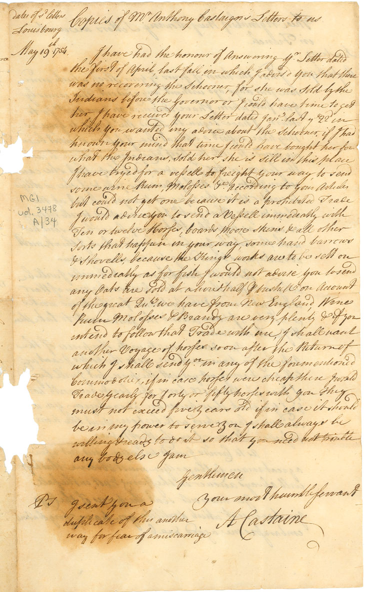 Easson : Copies of Mr. Anthony Costaign's letters to us