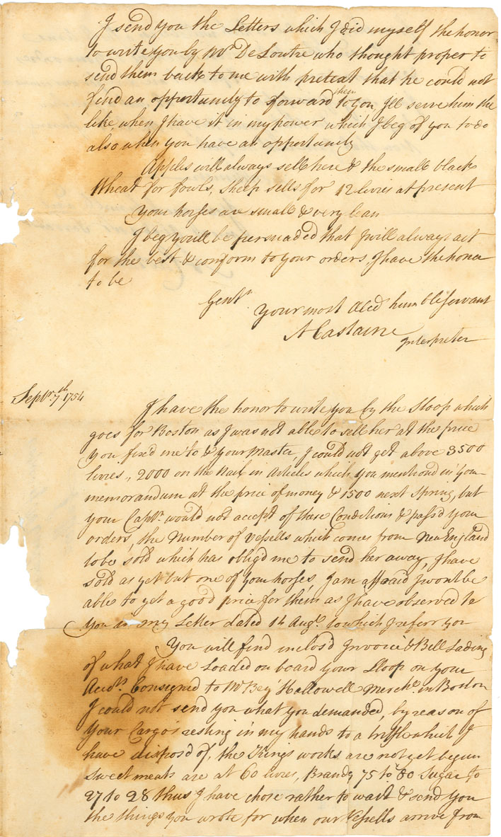 Easson : Copies of Mr. Anthony Costaign's letters to us