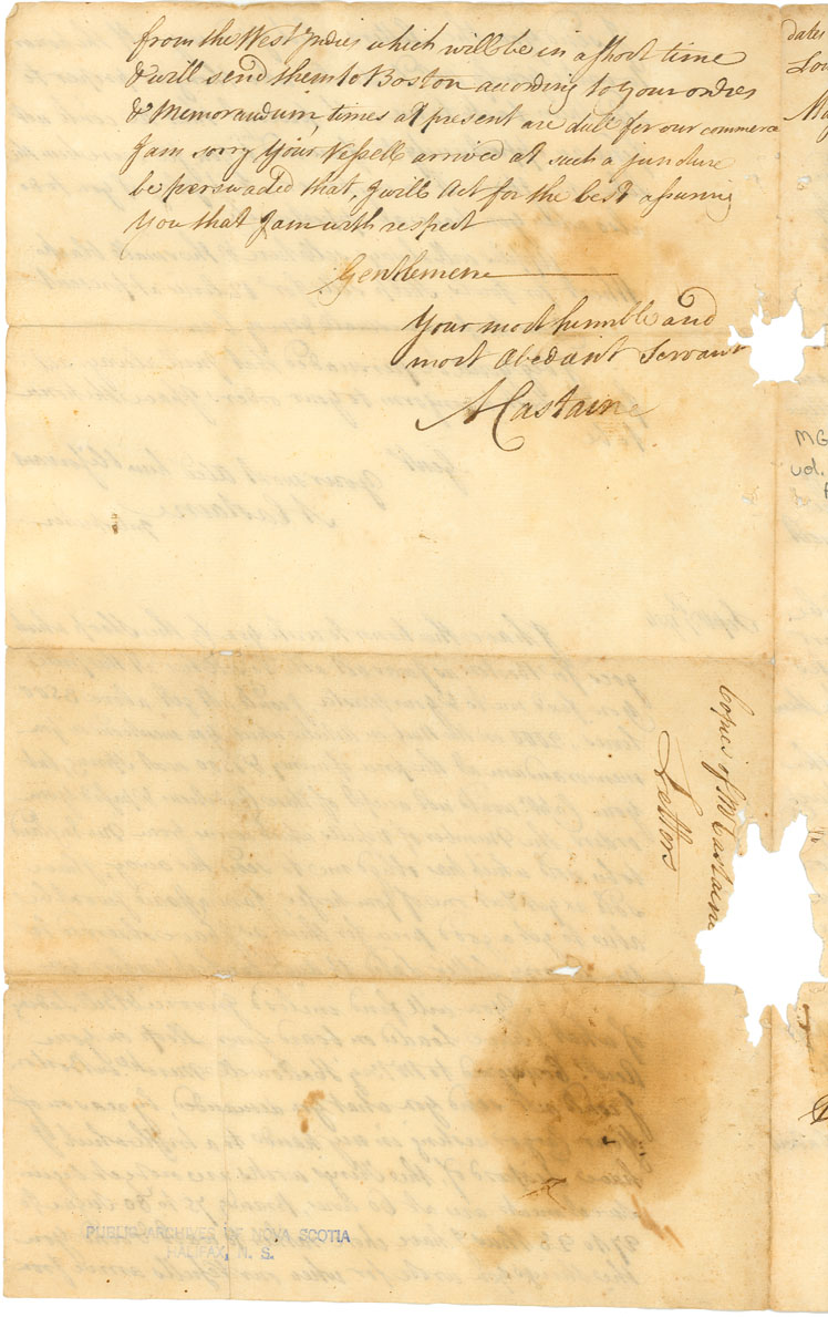 Easson : Copies of Mr. Anthony Costaign's letters to us