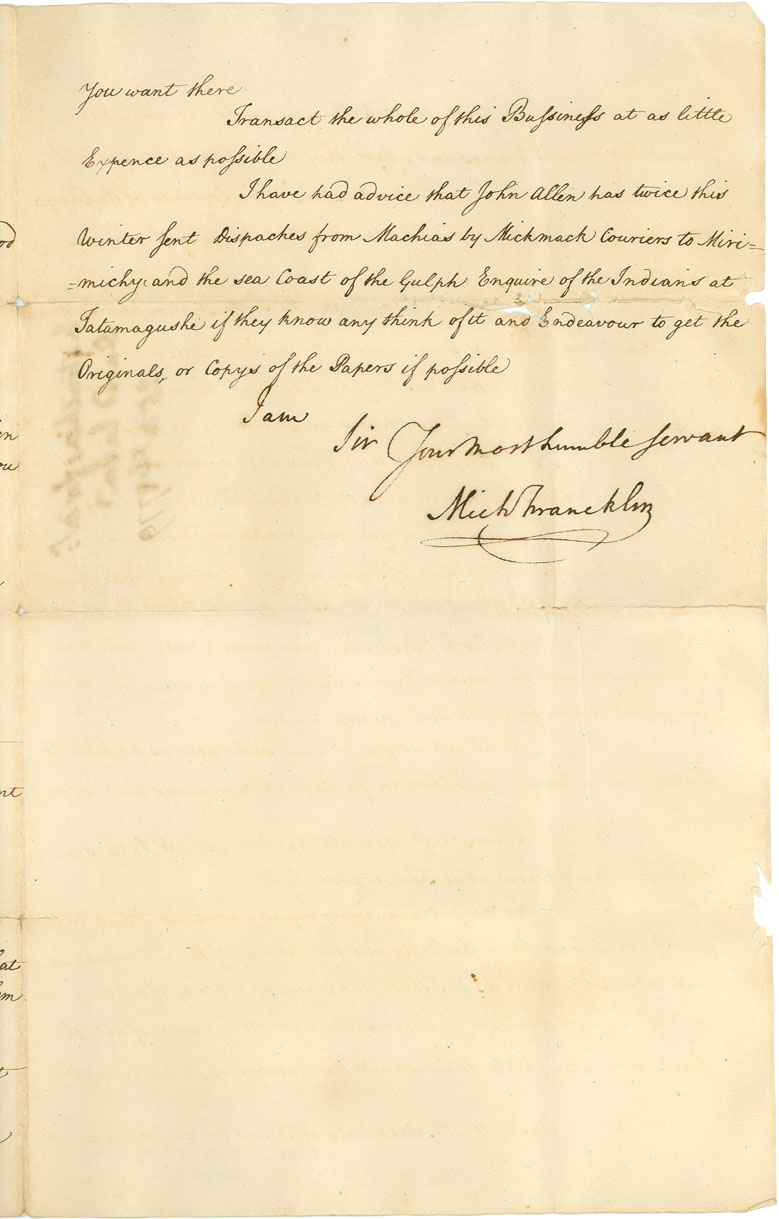 Easson : Letter, Michael Francklin, Windsor, to David Easson