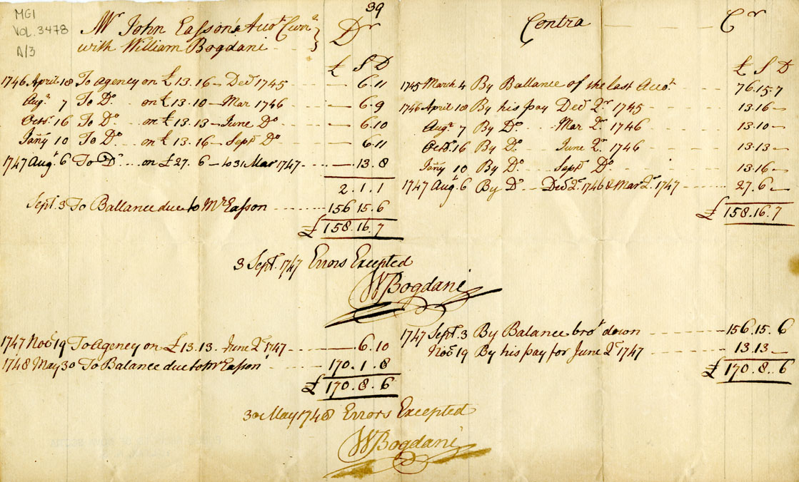 Easson : Mr. John Easson's Account Current with William Bogdani