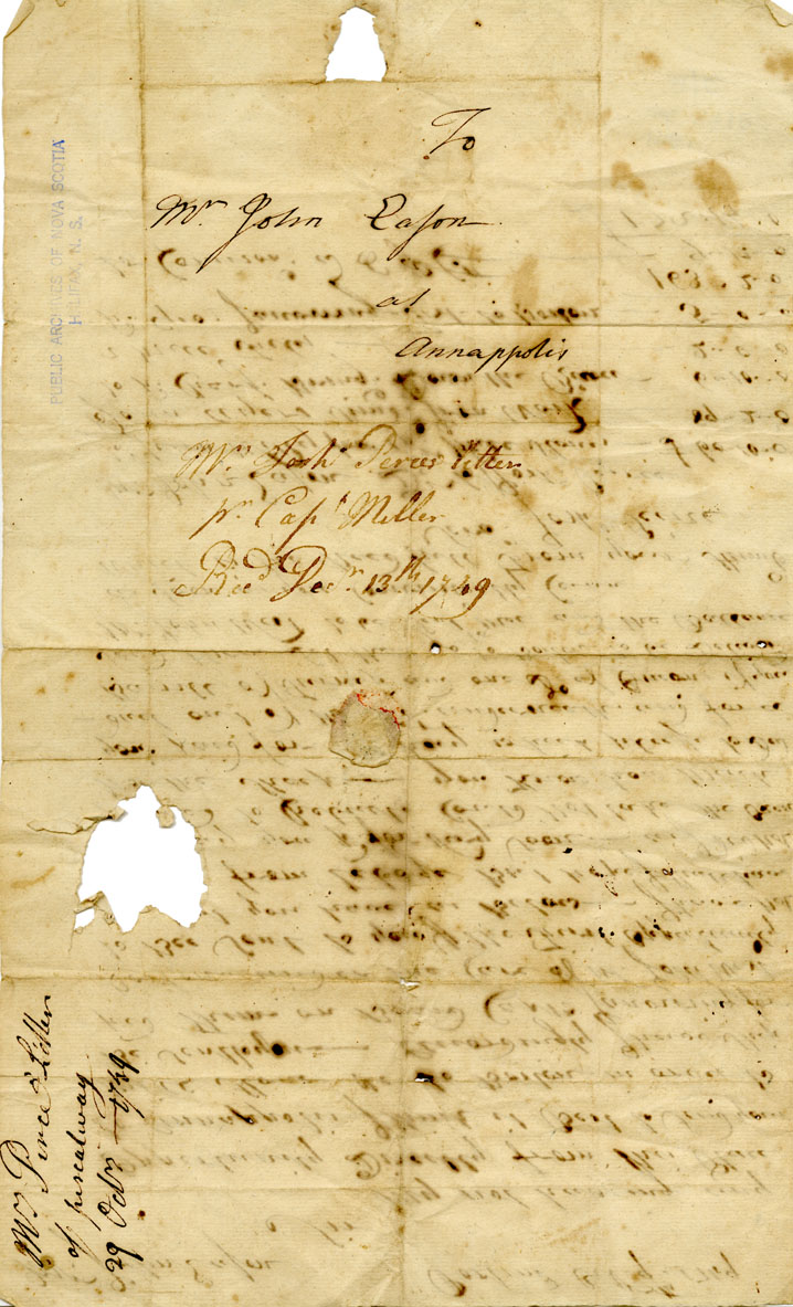 Easson : Letter, Joshua Peirce, Portsmouth, to John Easson