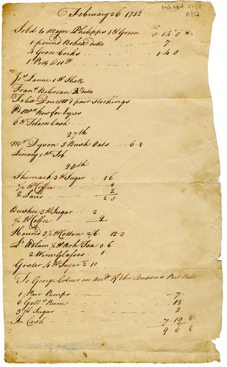 Easson : List of items sold to Major Philips and others