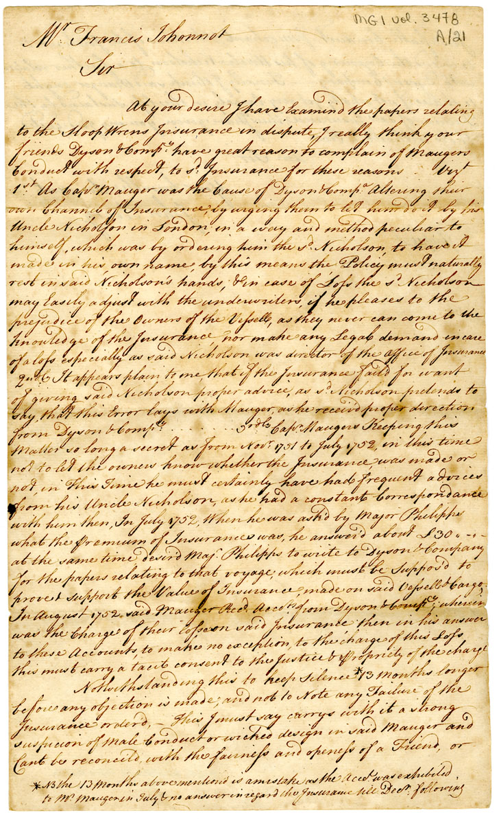 Easson : Letter, John Avery to Francis Johonnot