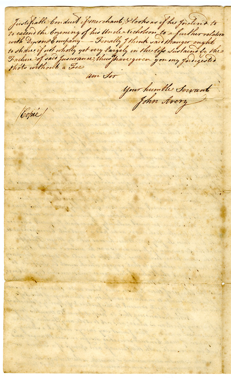 Easson : Letter, John Avery to Francis Johonnot