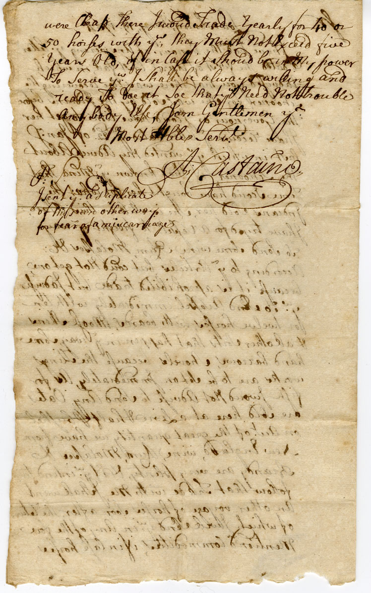 Easson : Letter from A. Castaing, Louisbourg