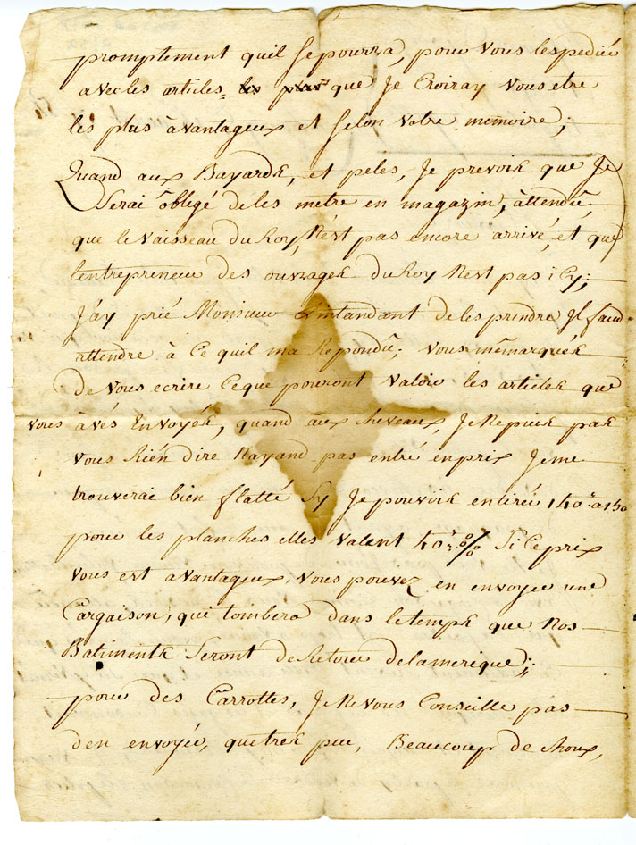 Easson : Letter, A. Castaing, Louisbourg, to Messrs. Dyson and Easson, Annapolis Royal