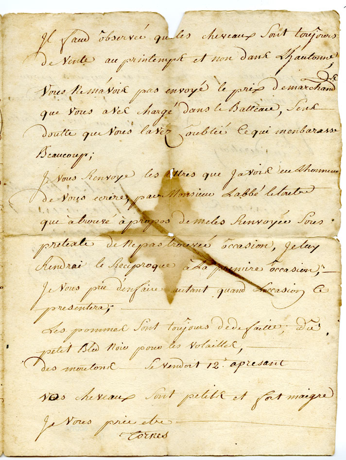 Easson : Letter, A. Castaing, Louisbourg, to Messrs. Dyson and Easson, Annapolis Royal