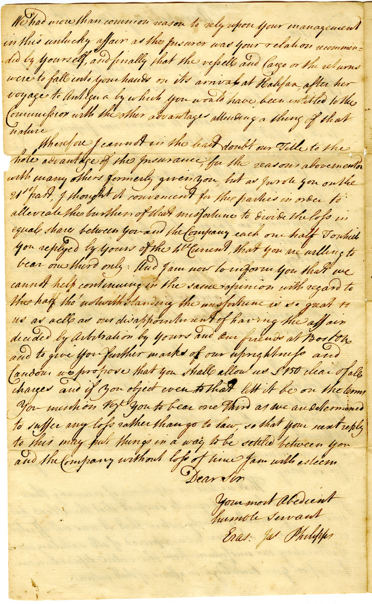 Easson : Letter, Major Erasmus J. Philipps, Annapolis Royal, to Joshua Mauger