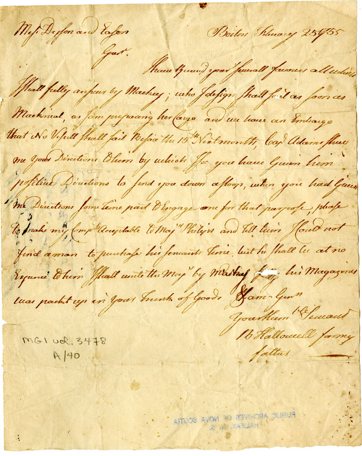 Easson : Letter, B. Hallowell, Boston, to Dyson & Easson