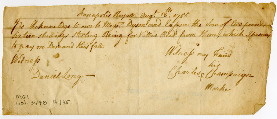 Easson : Promissory note, Charles Champaign, in favour of Dyson & Easson