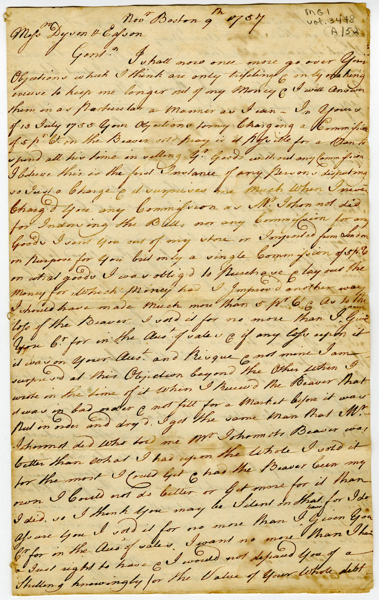 Easson : Letter, Benjamin Hallowell, Boston, to Dyson & Easson