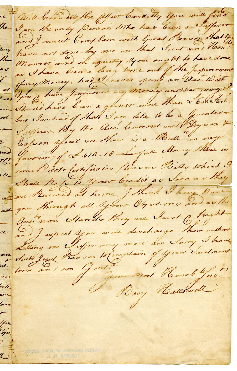 Easson : Letter, Benjamin Hallowell, Boston, to Dyson & Easson