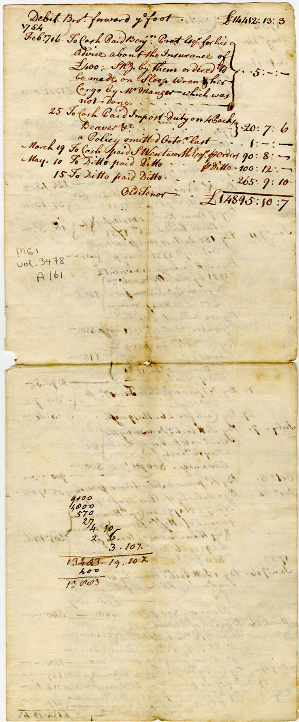 Easson : Statement of Account, late Company of Daniel Dyson, Erasmus James Philipps and John Easson with Francis Johannot of Boston