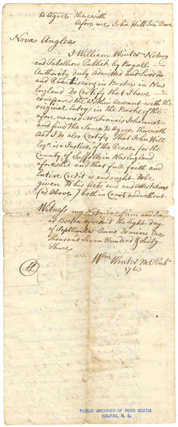 Easson : Statement of Account, late Company of Daniel Dyson, Erasmus James Philipps and John Easson with Francis Johannot of Boston