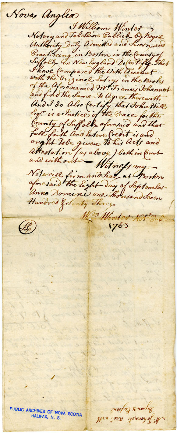 Easson : Statement of Account, Francis Johannot, Boston, with the Late company of Daniel Dyson and John Easson