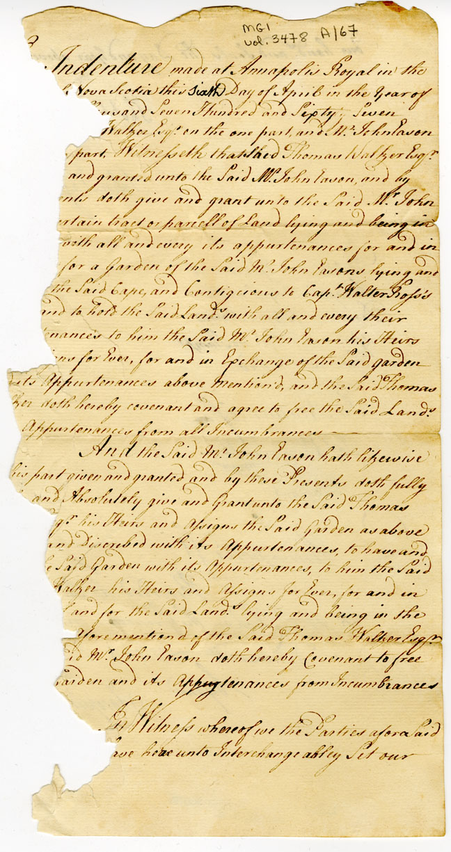 Easson : Deed of land, Thomas Walker to John Easson