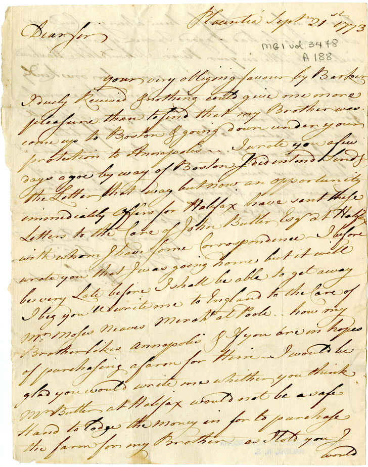 Easson : Letter, William Saunders, Placentia, to John Easson