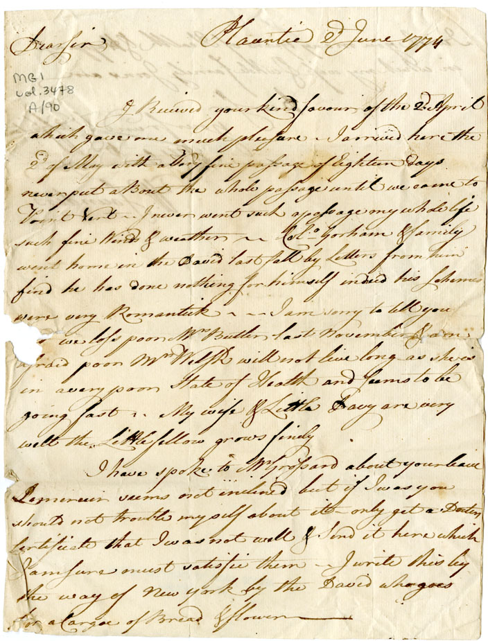 Easson : Letter, William Saunders, Placentia, to John Easson