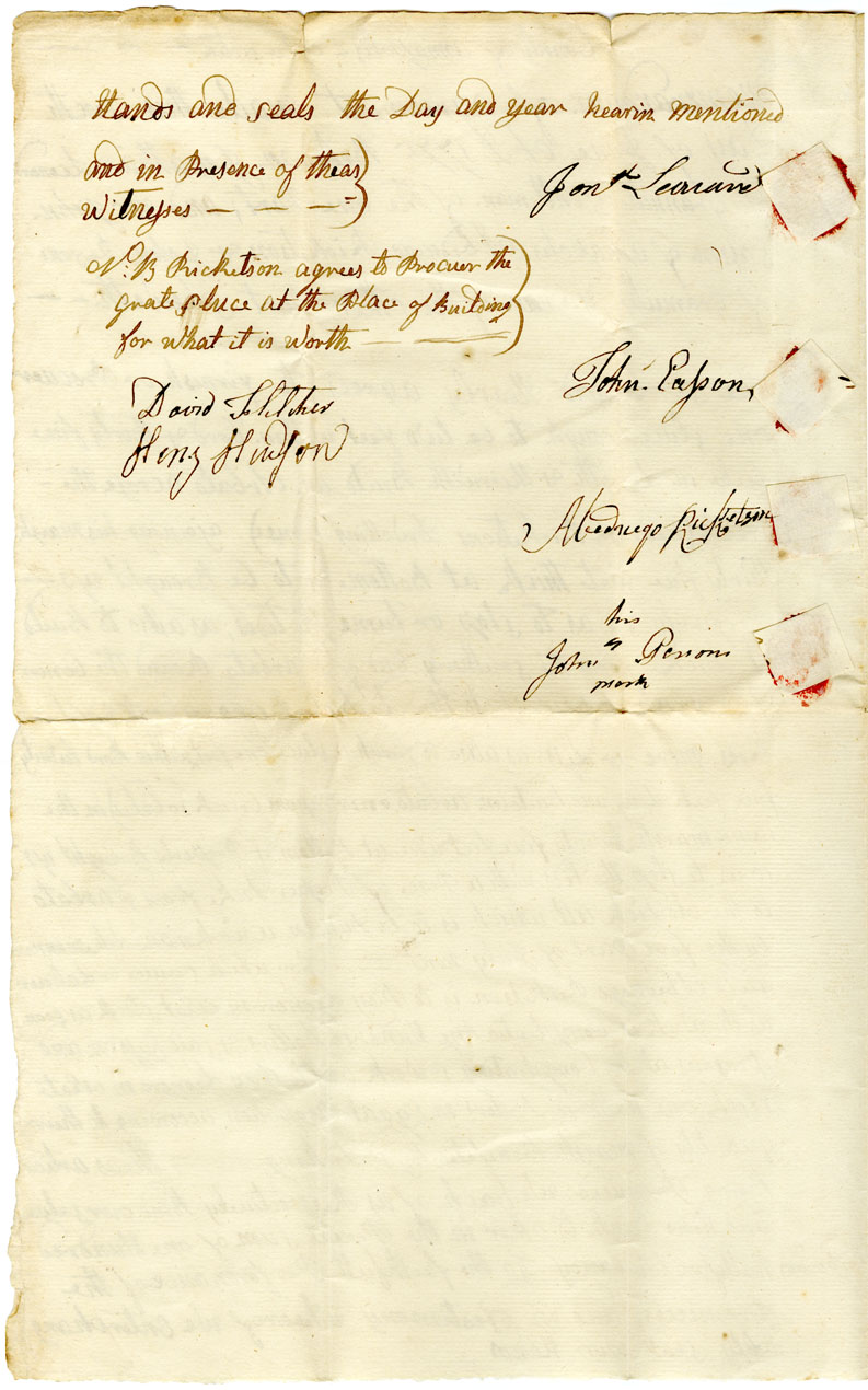 Easson : Memorandum of Agreement between Jonathan Leonard, Granville, and John Easson, Abednego Ricketson, and John Persons, all of An