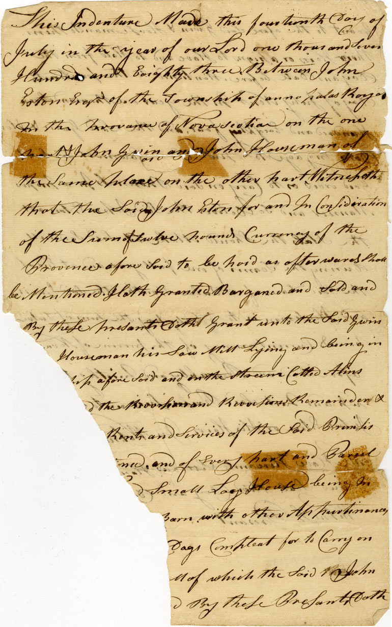 Easson : Indenture between John Easson, Esq., and John Gwin and John Houseman