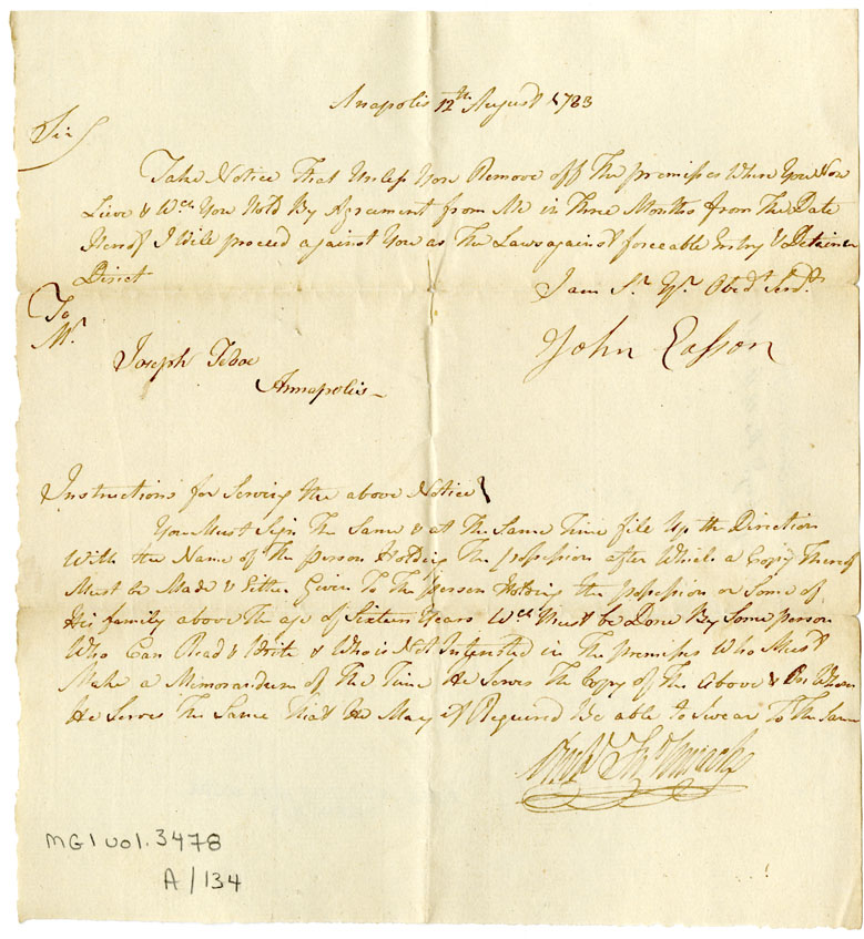 Easson : Notice of eviction, John Easson to Joseph Teboe [Thibault]