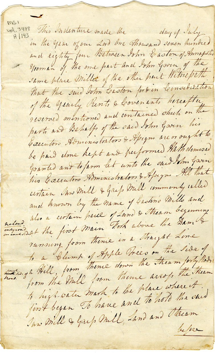 Easson : Indenture, John Easton [Easson] to John Gwin, both of Annapolis Royal