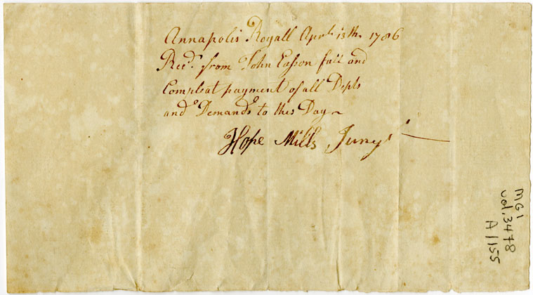 Easson : Receipt, Hope Mills to John Easson