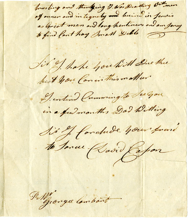 Easson : Letter, David Easson, Annapolis Royal, to George Lambant [Lambert]