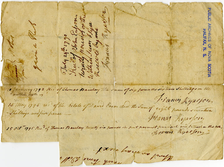 Easson : Promissory notes, David Easson in favour of John and Francis Ryarson