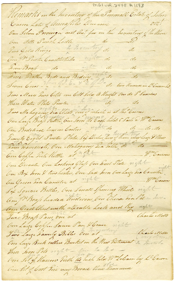 Easson : Remarks on the Inventory of the Personal Estate of John Easson, late of Annapolis