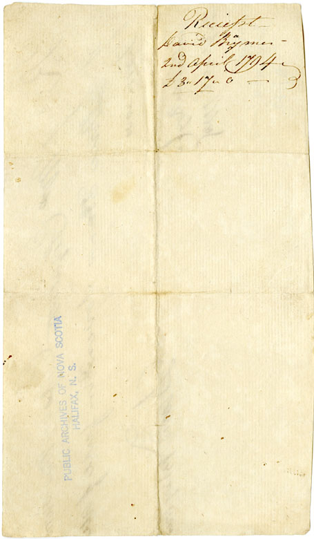 Easson : Receipt, David Brayman, Annapolis Royal, to Mrs. Elizabeth Easson