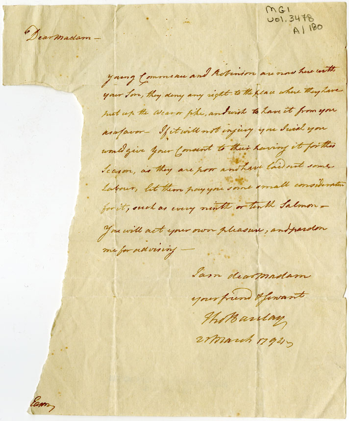 Easson : Letter, Thomas Barclay to Mrs. Easson