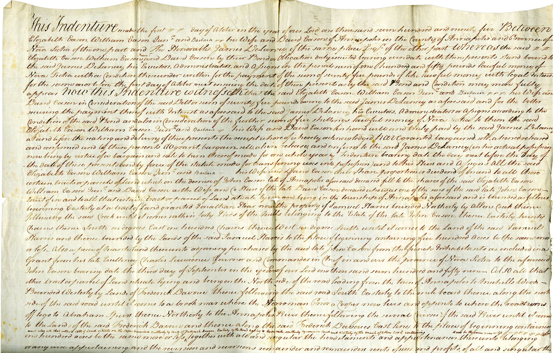 Easson : Mortgage Indenture, Elizabeth Easson, William Easson Jr. and Barbara, his wife, and David Easson to Hon. James DeLancey