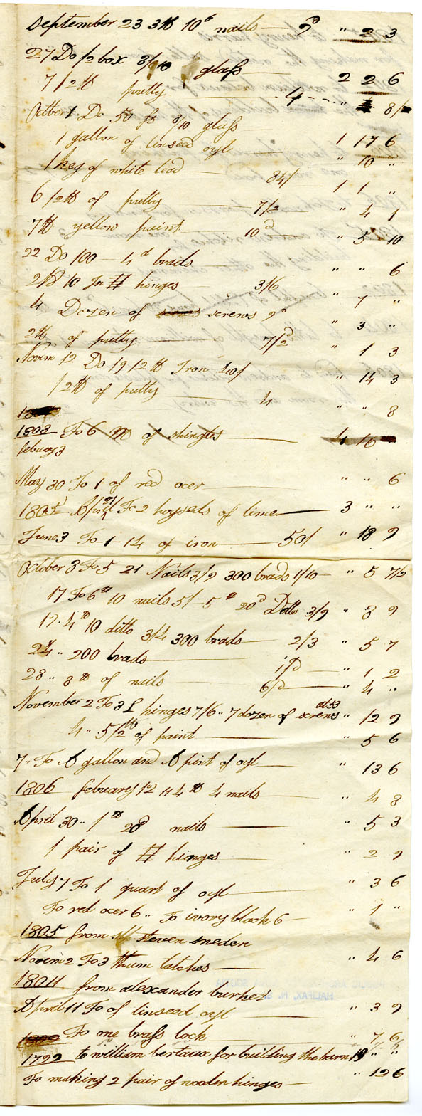 Easson : Expenses incurred during construction of Alexander Easson's house at Lequillle