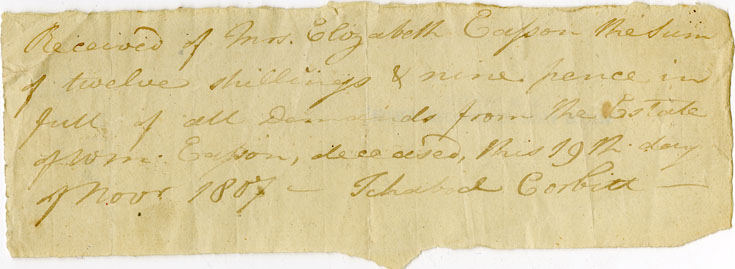 Easson : Receipt, Ichabod Corbitt to Elizabeth Easson