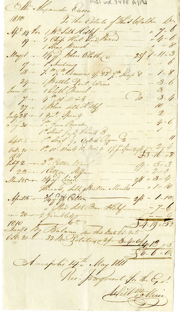 Easson : Account, Alexander Easson with the Estate of Thomas Walker