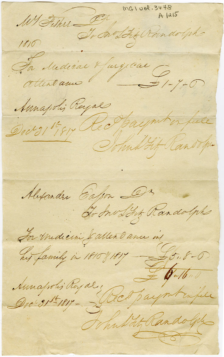 Easson : Account, Mrs. Fisher and Alexander Easson, with John FitzRandolph