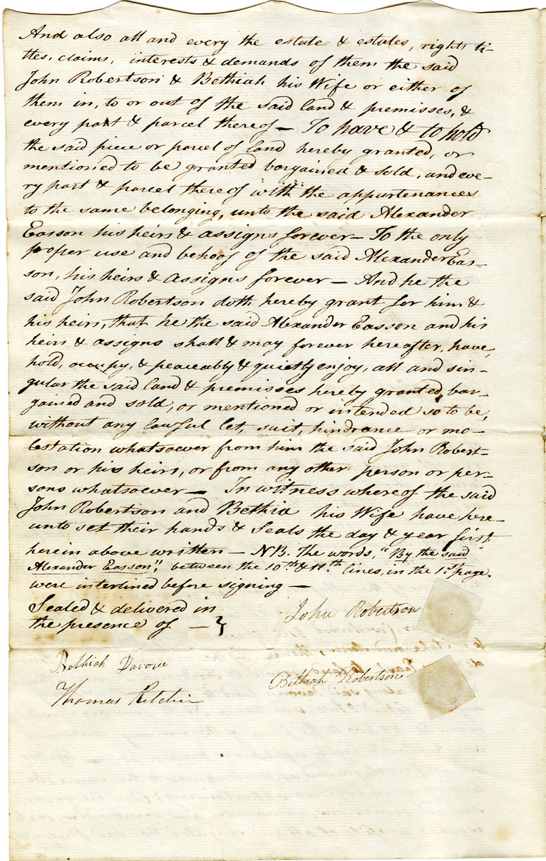 Easson : Indenture, John Robertson, Annapolis, Merchant, and Wife Bethia, to Alexander Easson, Yeoman