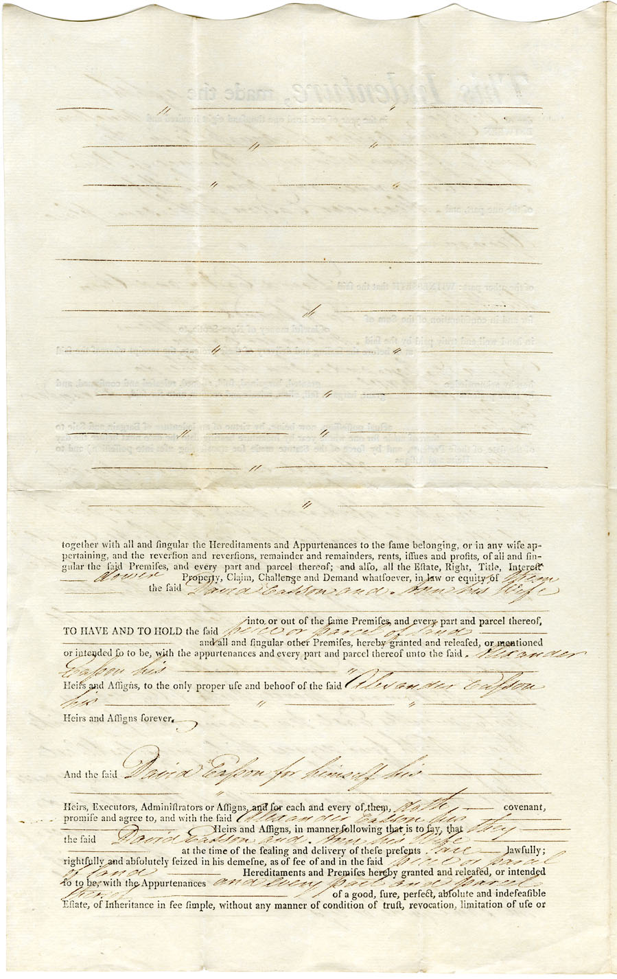 Easson : Indenture, David Easson, Cordwainer, Annapolis, and Ann his wife, to Alexander Easson, Annapolis, Yeoman