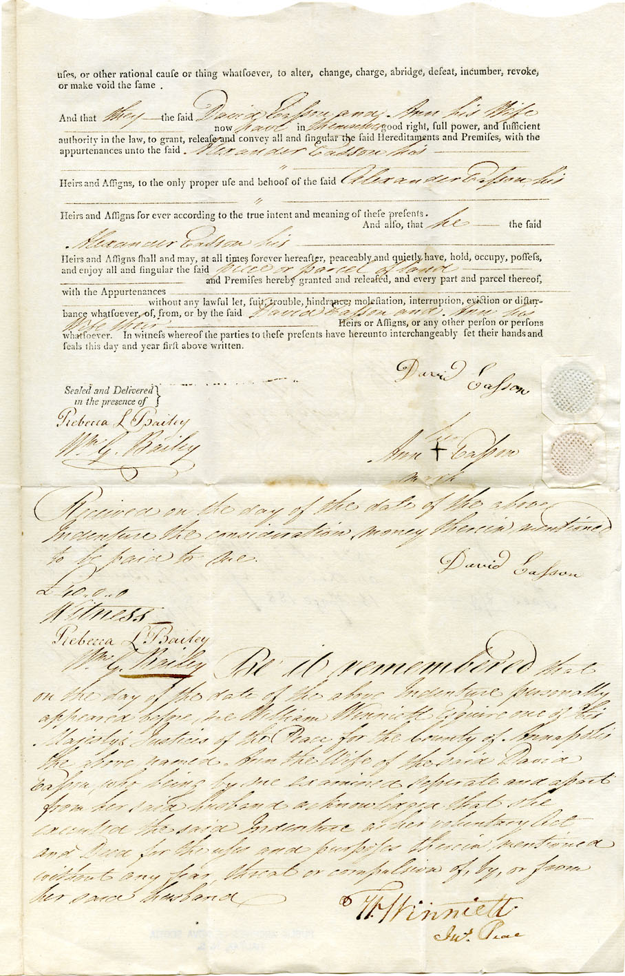 Easson : Indenture, David Easson, Cordwainer, Annapolis, and Ann his wife, to Alexander Easson, Annapolis, Yeoman