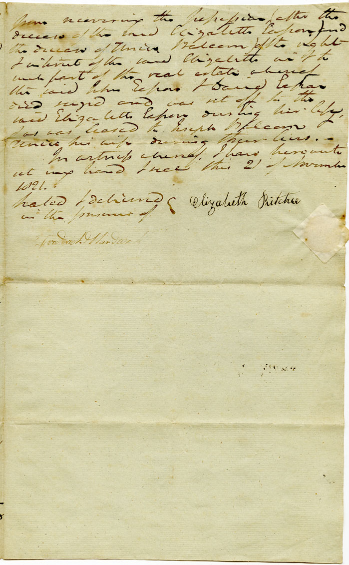 Easson : Indenture, Elizabeth Ritchie, Widow of Matthew Ritchie, to Thomas Easson and Alexander Easson, Annapolis, Yeomen