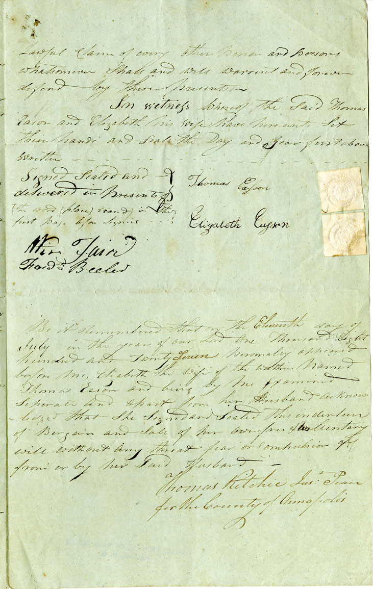 Easson : Indenture, Thomas Easson and his Wife Elizabeth, to Alexander Easson