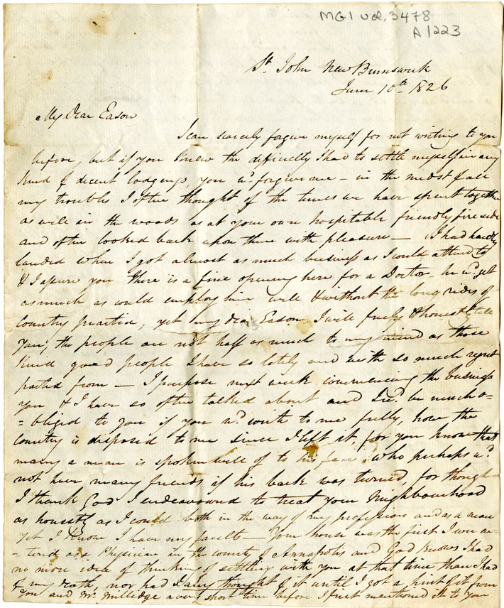 Easson : Letter, John Carter, Saint John, NB, to Alexander Easson